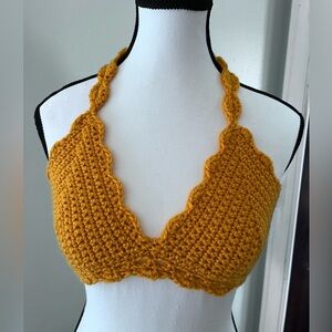 Handmade crochet bra crop top halter top 34B small sunflower yellow